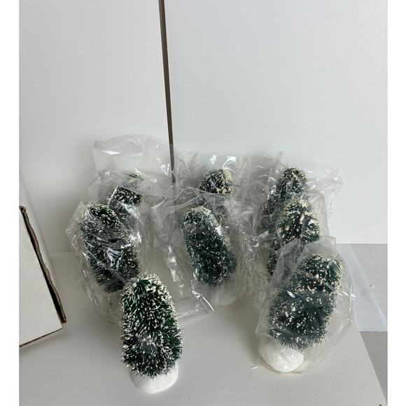 Dept. 56 Christmas Tree Village Frosted Topiary Set of 8 #5202-7 Boxed - Picture 1 of 3